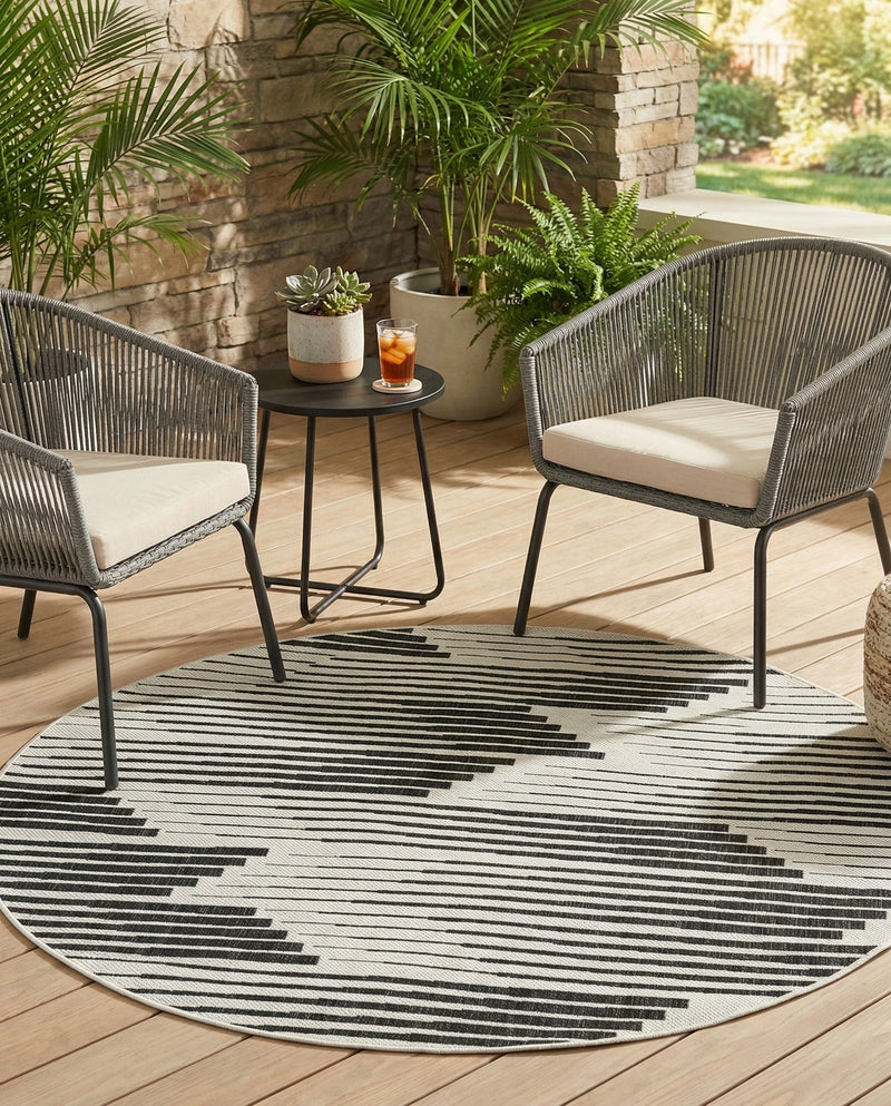 Urban Terrace Collection Area Rug -  Bronx Round Black and White  lifestyle 37