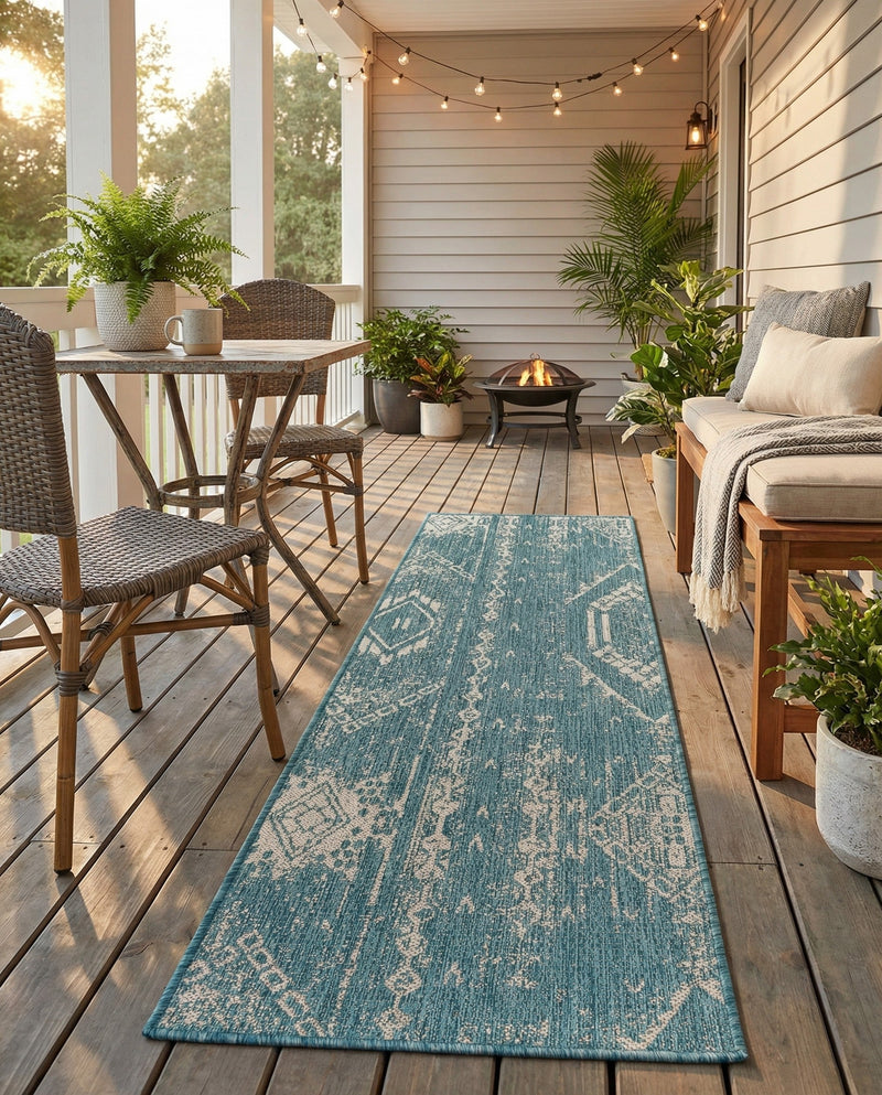 Desert Nomad Terrace Collection Area Rug - Sahara (Light Aqua) Runner Light Aqua  lifestyle 28