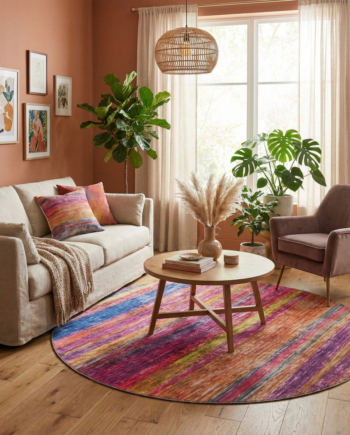Sahara Essence Collection Area Rug - Oasis (Multi) Round Multi  lifestyle 82