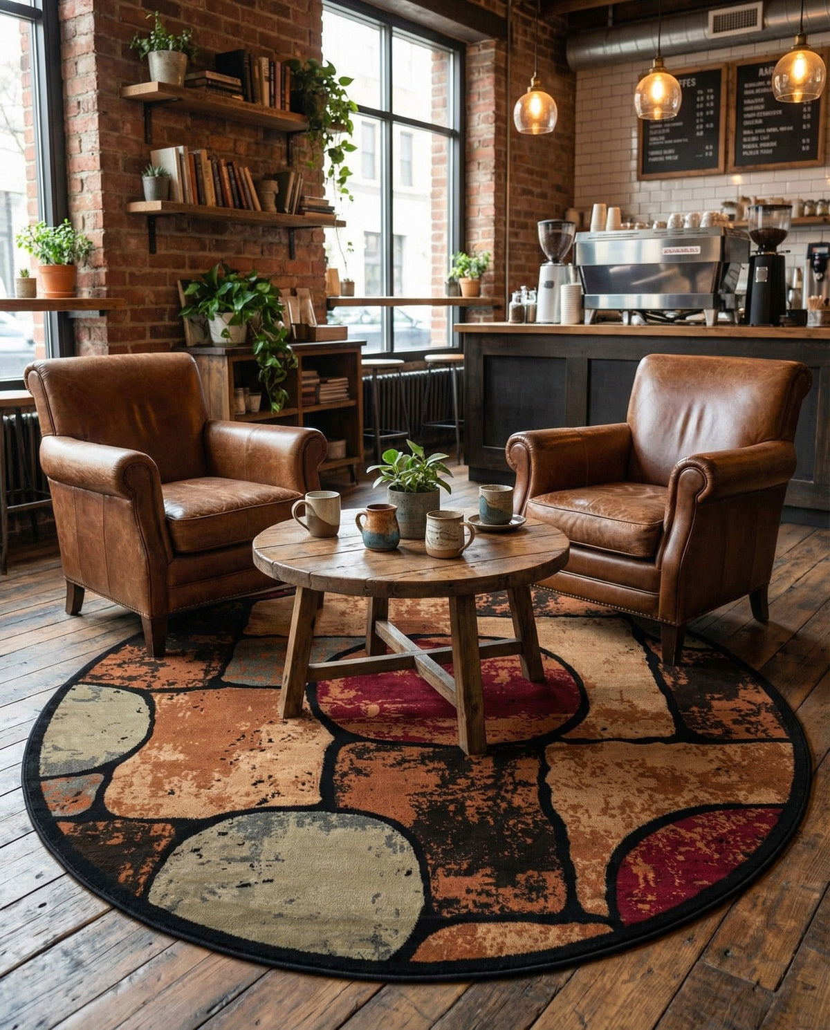 Bistro Lounge Collection Area Rug -  Cappuccino Round Multi  lifestyle 52