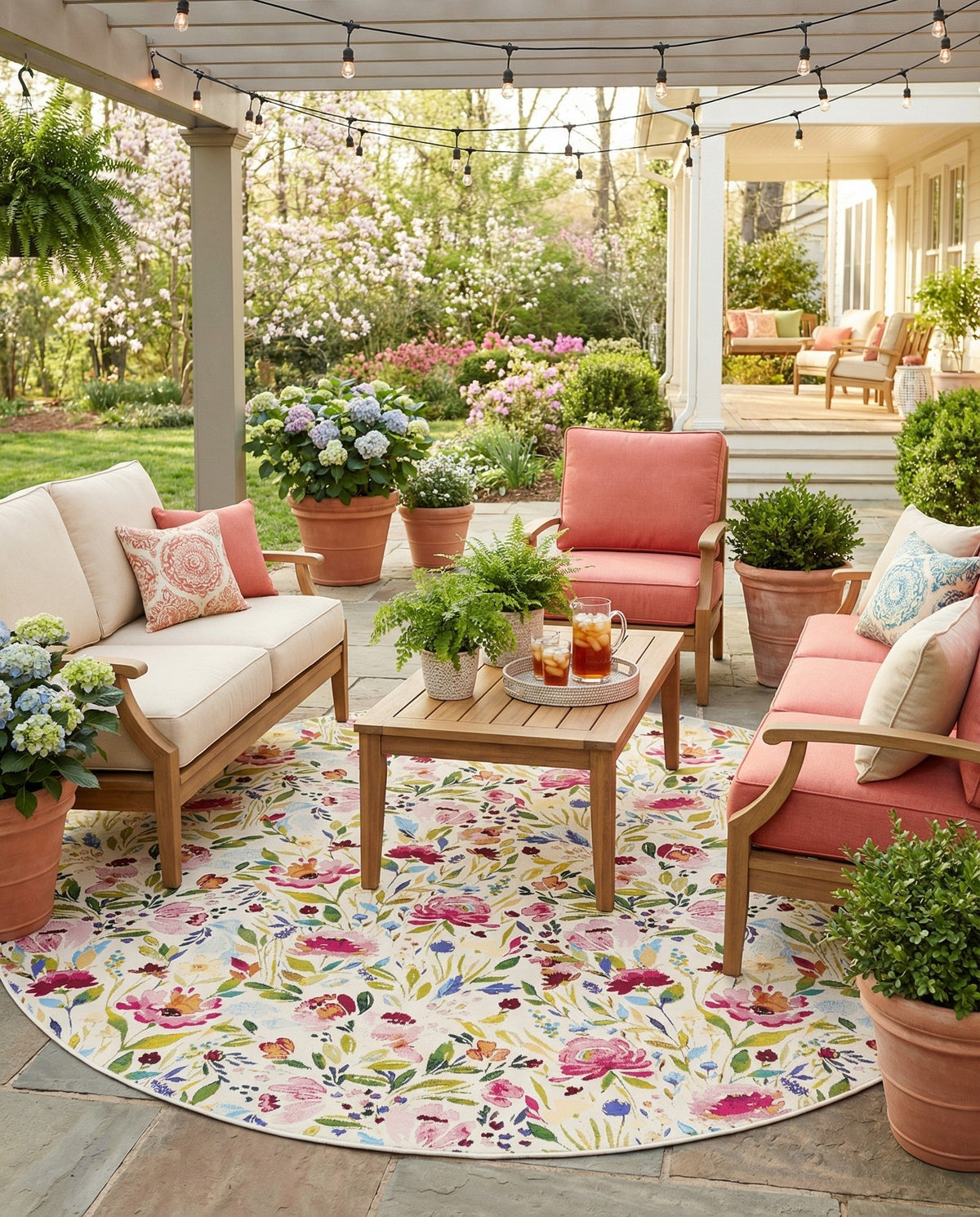 Seaside Blooms Collection Area Rug -  Meadow Round Multi  lifestyle 90