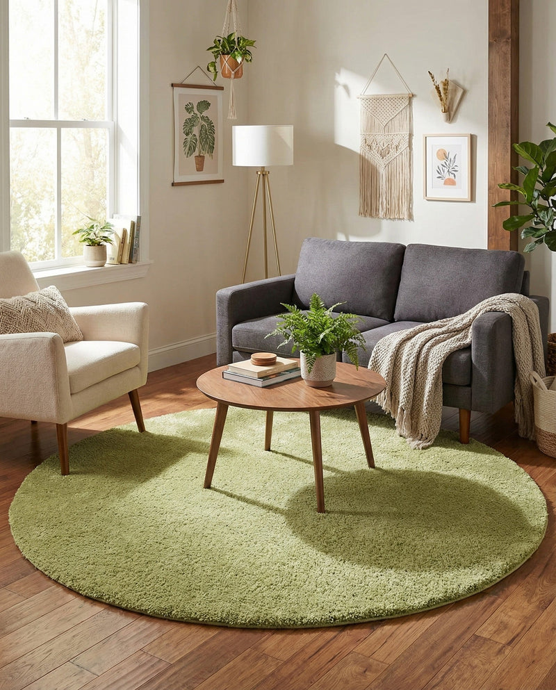Solid Shag Seaside Collection Area Rug - Azure Cove (Light Green) Round Light Green  lifestyle 27