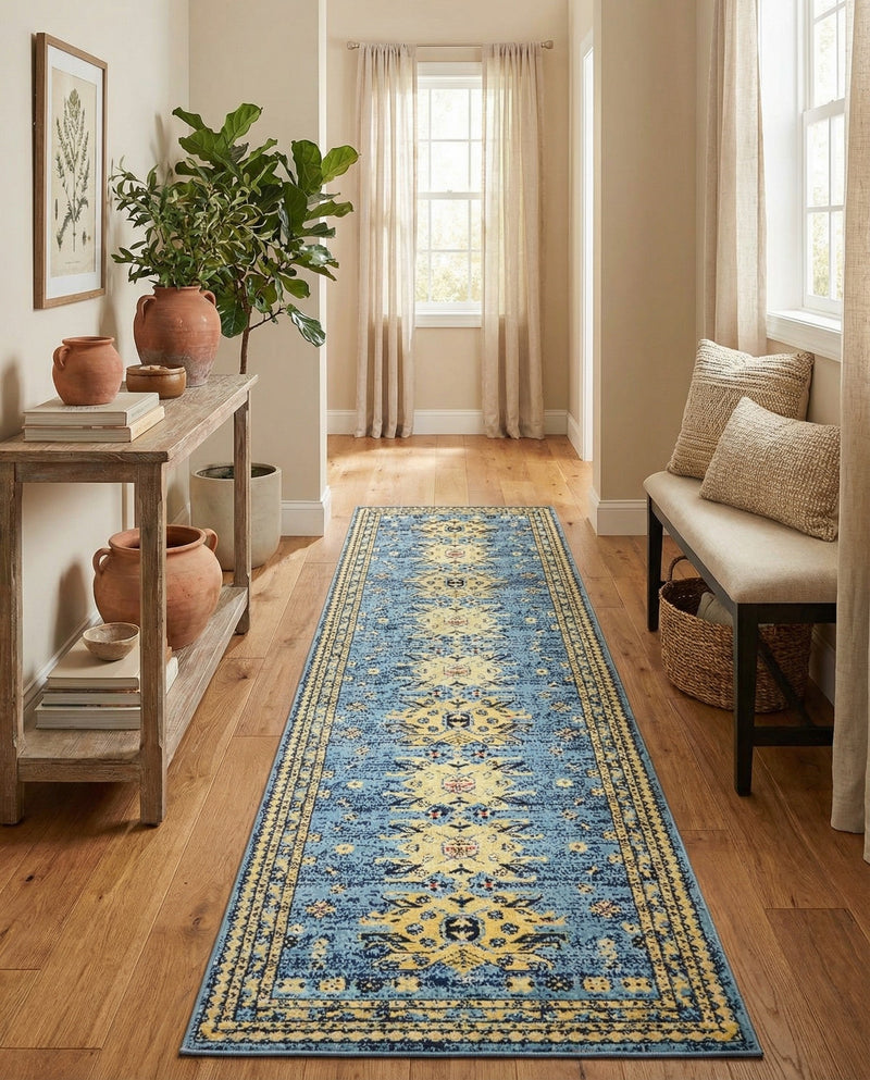 Tabriz Tapestries Collection Area Rug - Azerbaijan (Light Blue) Runner Light Blue  lifestyle 54