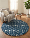 Berber Lattice Shag Collection Area Rug - Atlas (Navy Blue) Round Navy Blue  lifestyle 43