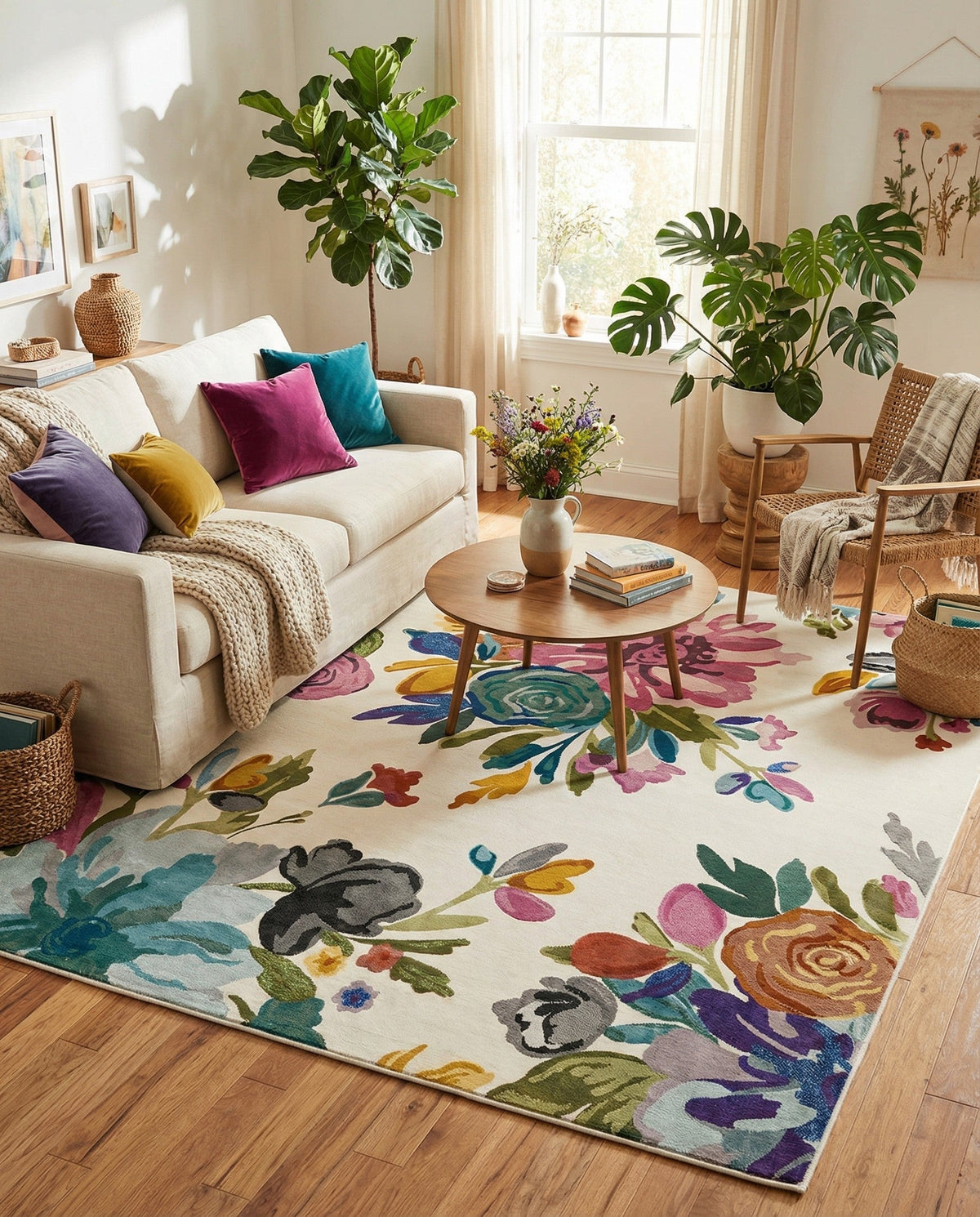 Meadow Breeze Collection Area Rug - Wildflower Square Ivory  lifestyle 182