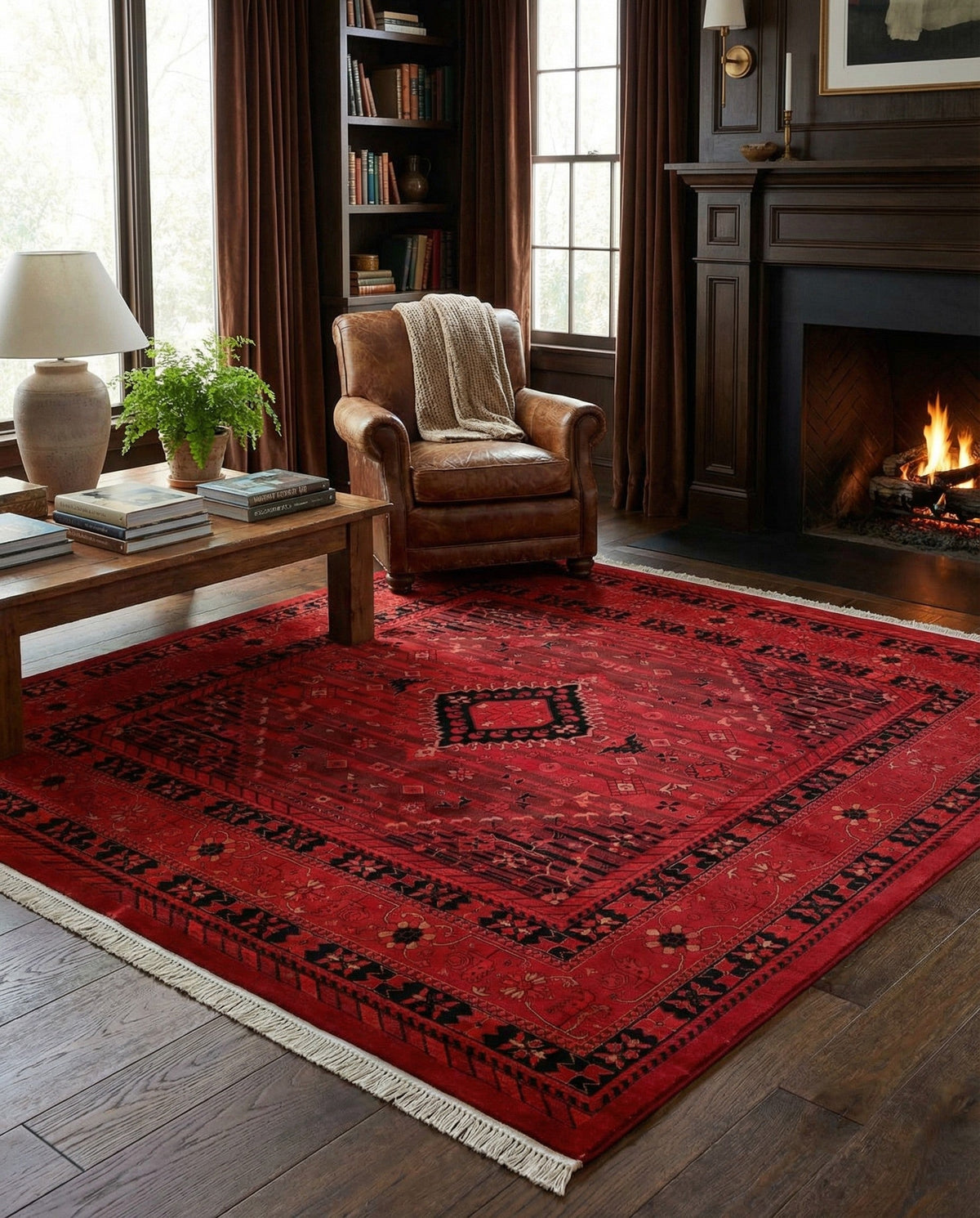 Samarkand Elegance Collection Area Rug -  Zarafshan Square Red  lifestyle 101