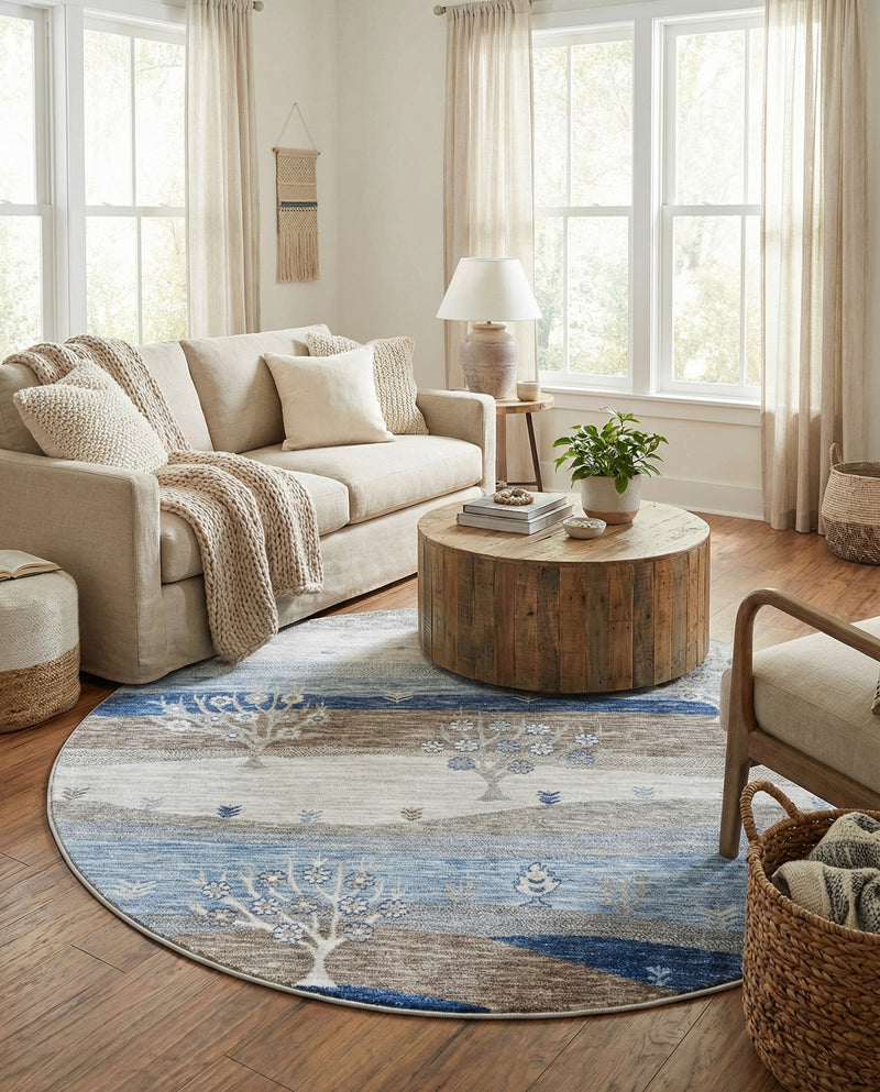 Zagros Shades Collection Area Rug -  Behbahan Round Blue Gray  lifestyle 57
