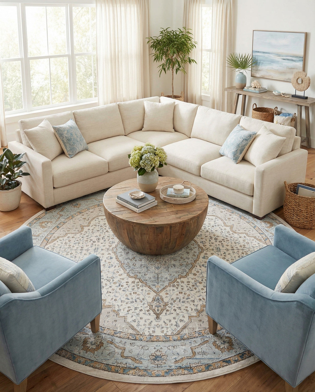 Mykonos Manor Collection Area Rug - Delos Round Blue  lifestyle 131