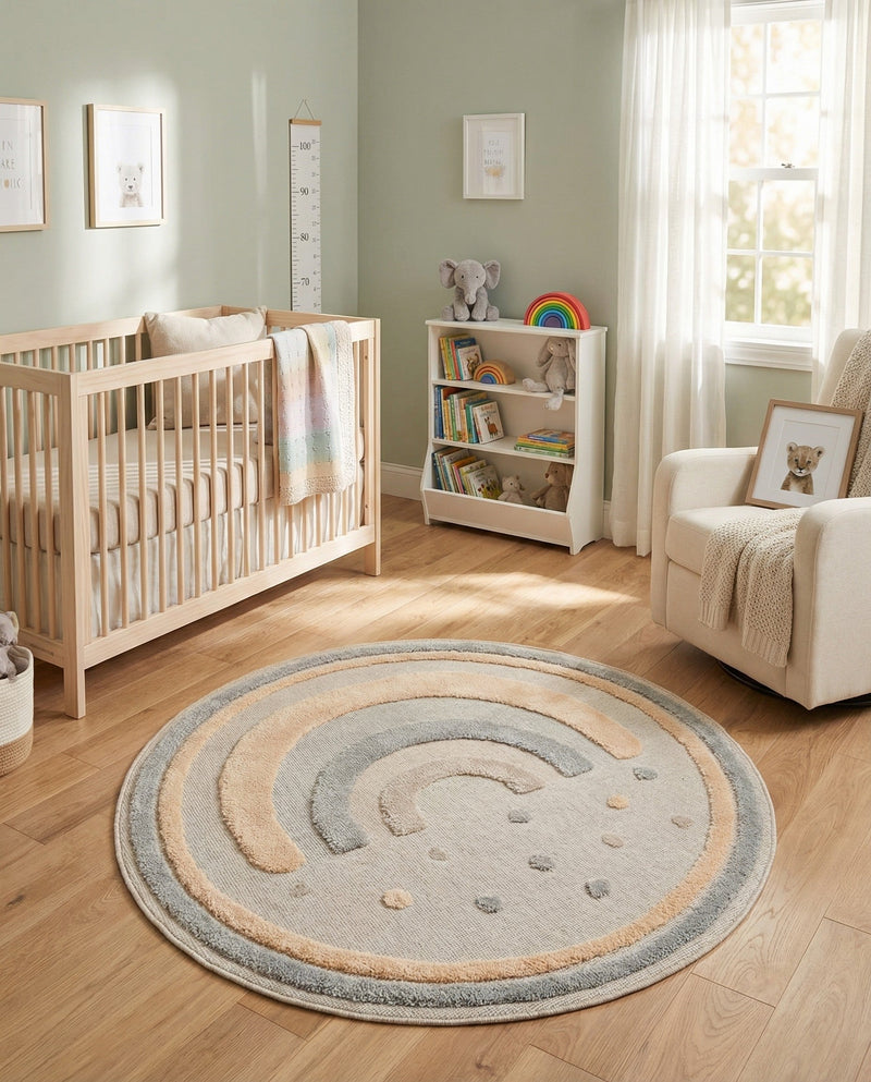 Wonder Tykes Collection Area Rug -  Frolicfield Round Multi  lifestyle 62