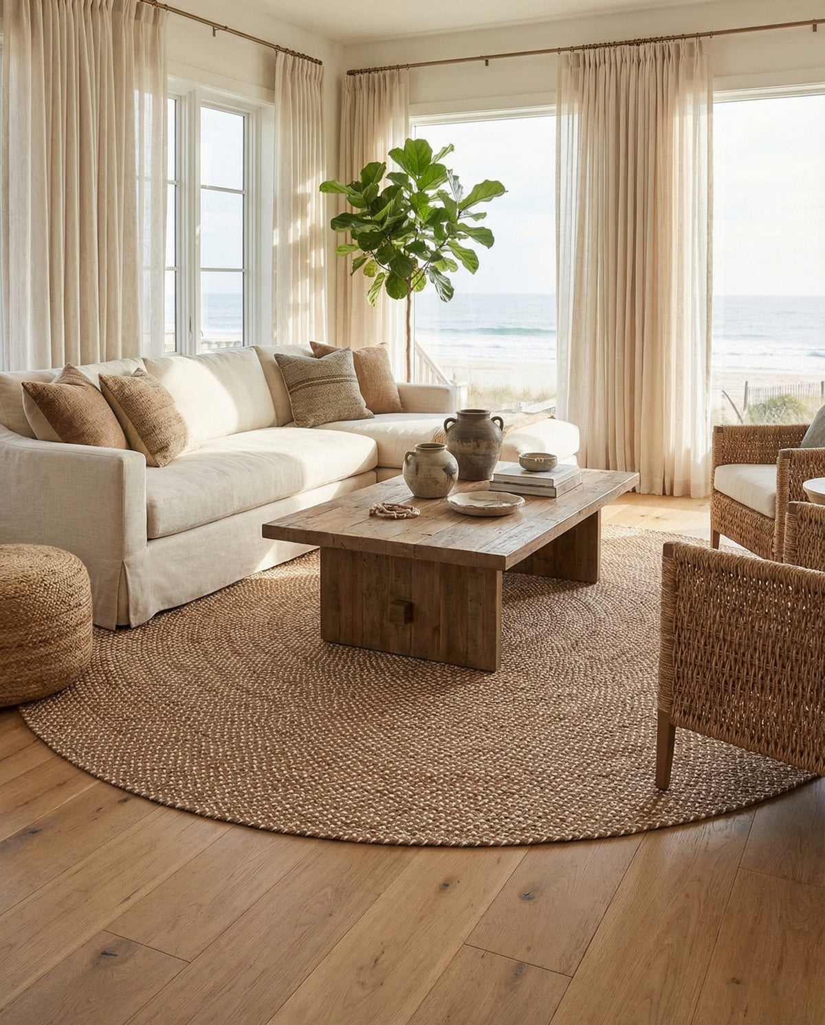 Highland Woven Jute Collection Area Rug - Glenmore (Light Brown) Round Light Brown  lifestyle 39