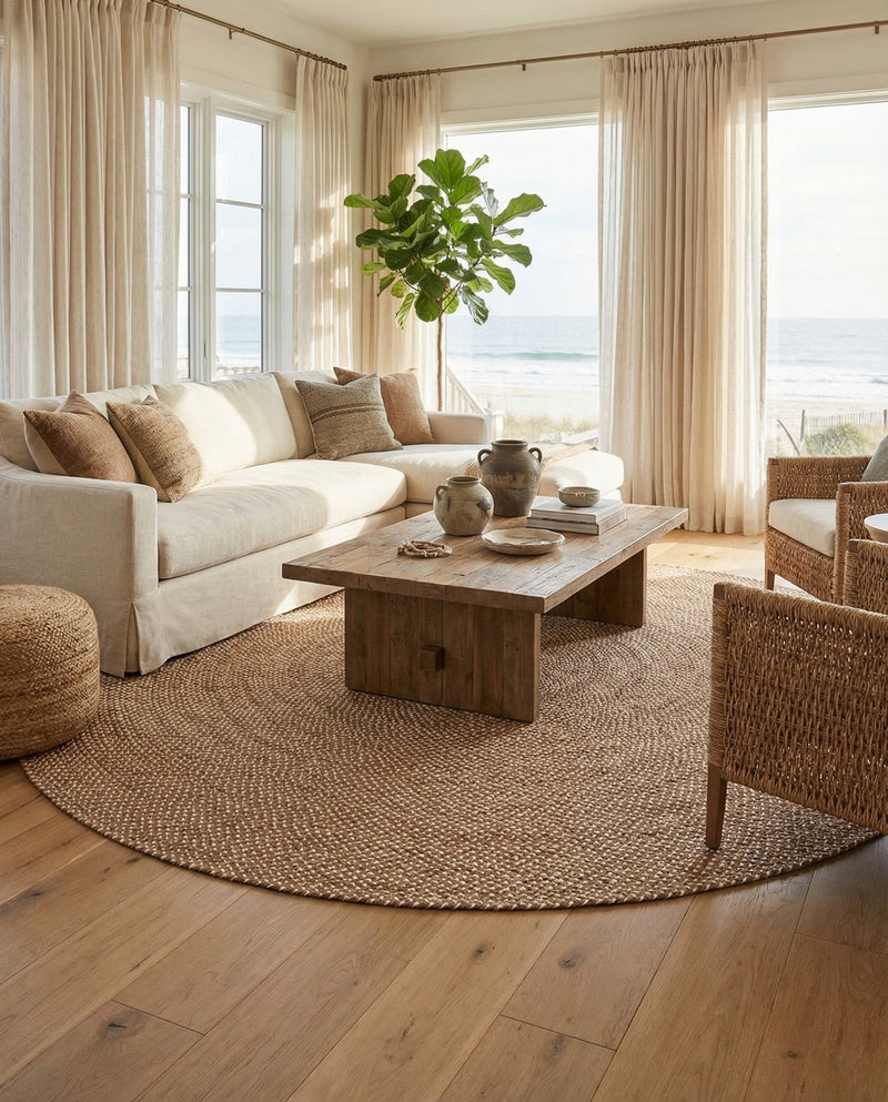Highland Woven Jute Collection Area Rug - Glenmore (Light Brown) Round Light Brown  lifestyle 39