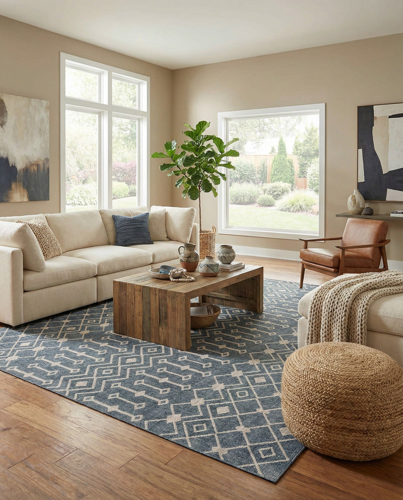Geo Garden Lattice Collection Area Rug -  Andalusia Rectangle Harbor Blue  lifestyle 26