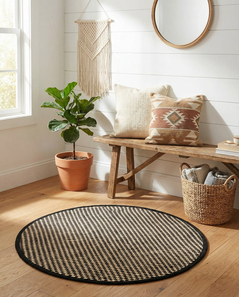 Sequoia Handwoven Jute Collection Area Rug - Aspen Round Black and White  lifestyle 41