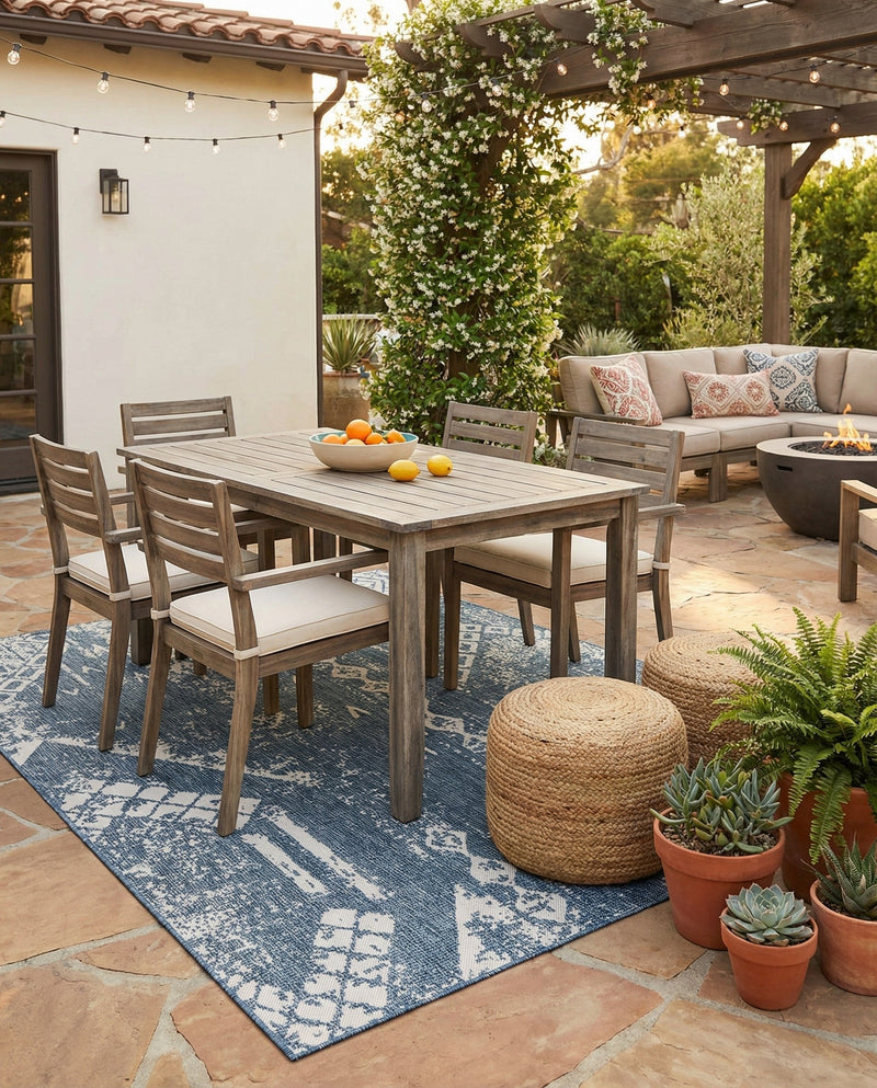 Desert Nomad Terrace Collection Area Rug - Sahara (Blue) Rectangle Blue  lifestyle 7