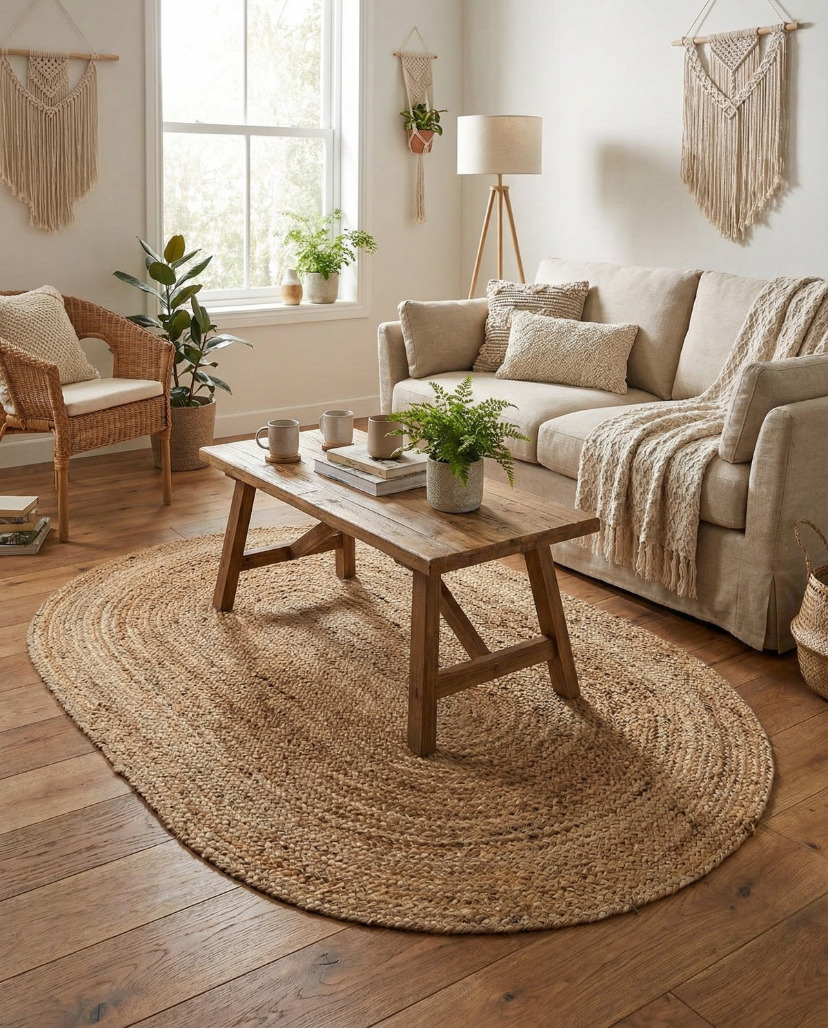Woven Seaside Jute Collection Area Rug - Savannah (Natural) Oval Natural  lifestyle 116