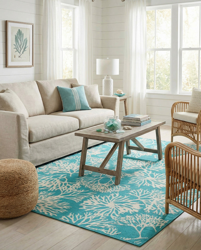 Seaside Haven Rugs Collection Area Rug -  Seaside Rectangle Teal  lifestyle 11