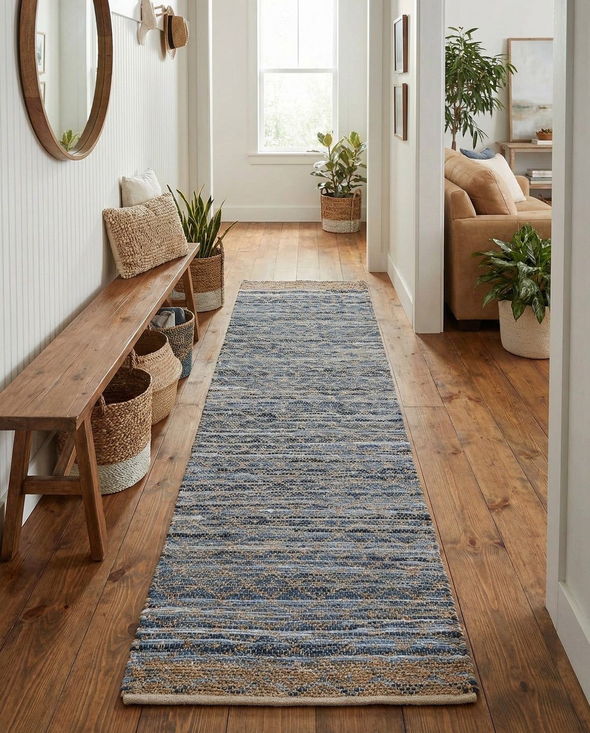 Tulum Trellis Collection Area Rug - Shoreline Runner Denim blue  lifestyle 158