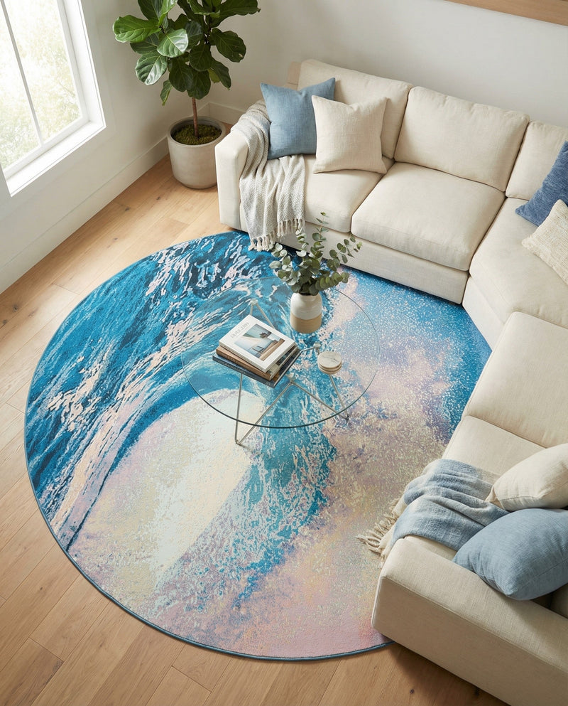 Urban Terrace Collection Area Rug - Veranda Round Blue  lifestyle 62