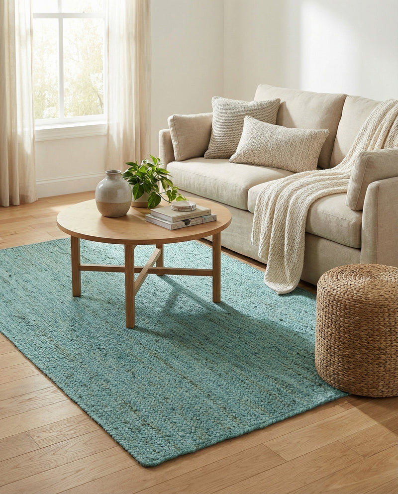 Woven Seaside Jute Collection Area Rug - Savannah (Turquoise) Rectangle Turquoise  lifestyle 16