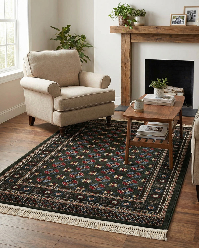 Samarkand Elegance Collection Area Rug -  Margilan (Dark Green) Rectangle Dark Green  lifestyle 19