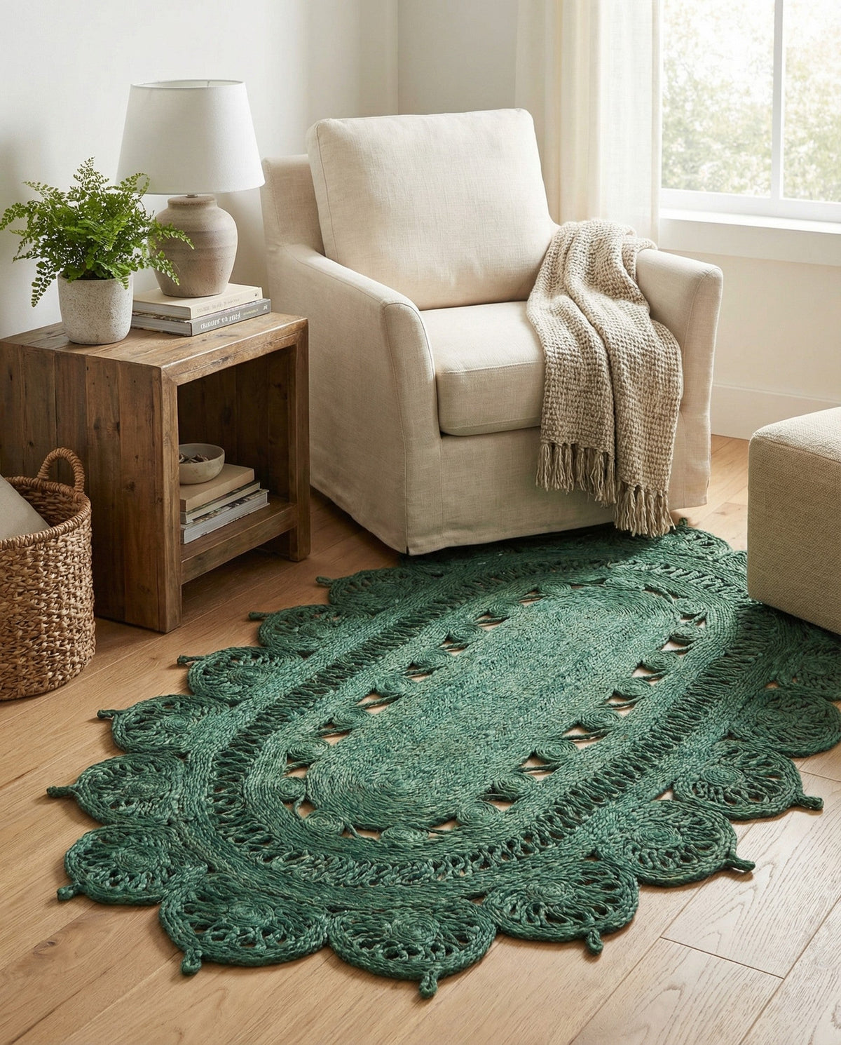 Woven Seaside Jute Collection Area Rug - Coastalhaven (Hunter Green) Oval Hunter Green  lifestyle 16
