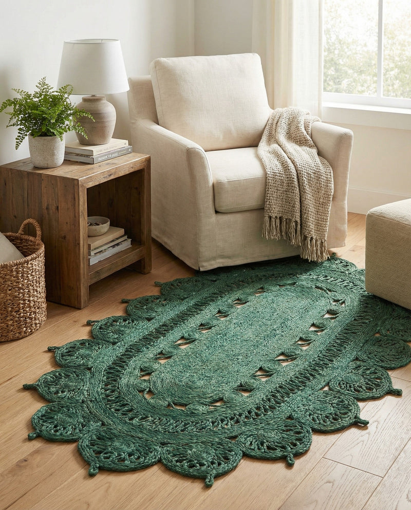 Woven Seaside Jute Collection Area Rug - Coastalhaven (Hunter Green) Oval Hunter Green  lifestyle 16