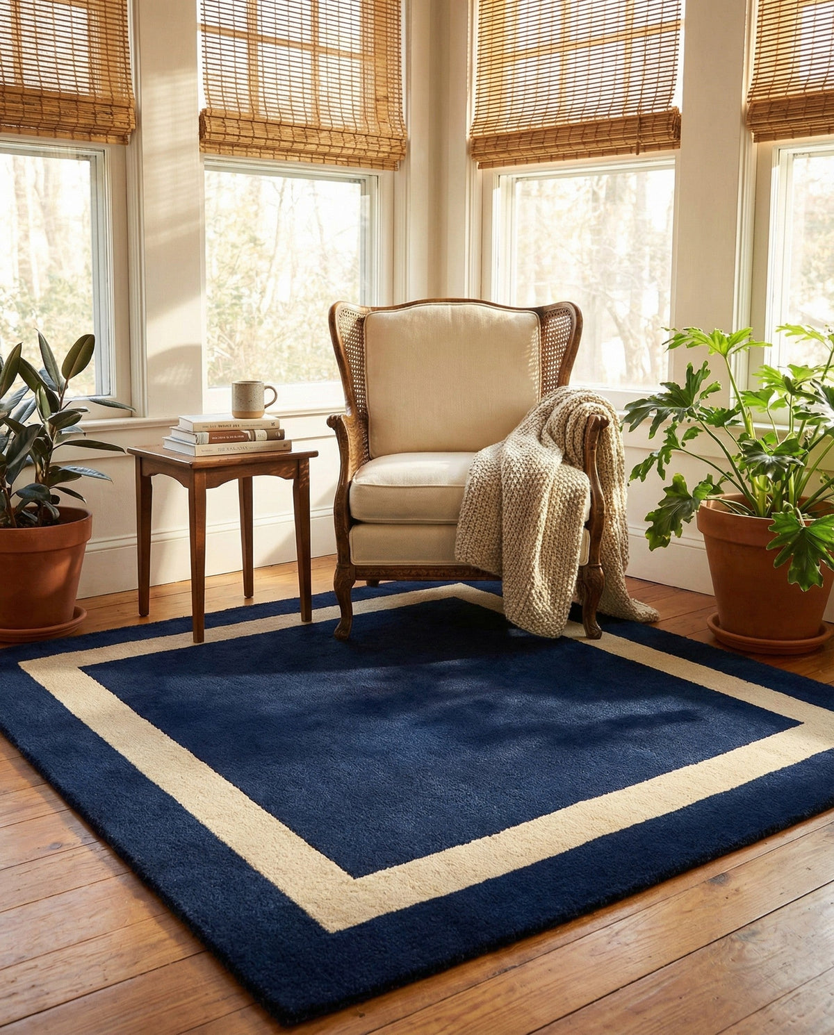 Savannah Borders Wool Collection Area Rug - Chatham Square Cobalt Blue  lifestyle 196