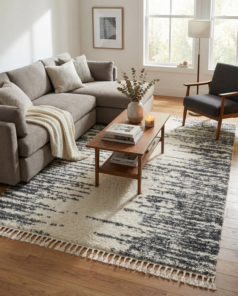 Tranquil Tides Shag Collection Area Rug - Marina Rectangle White  lifestyle 32