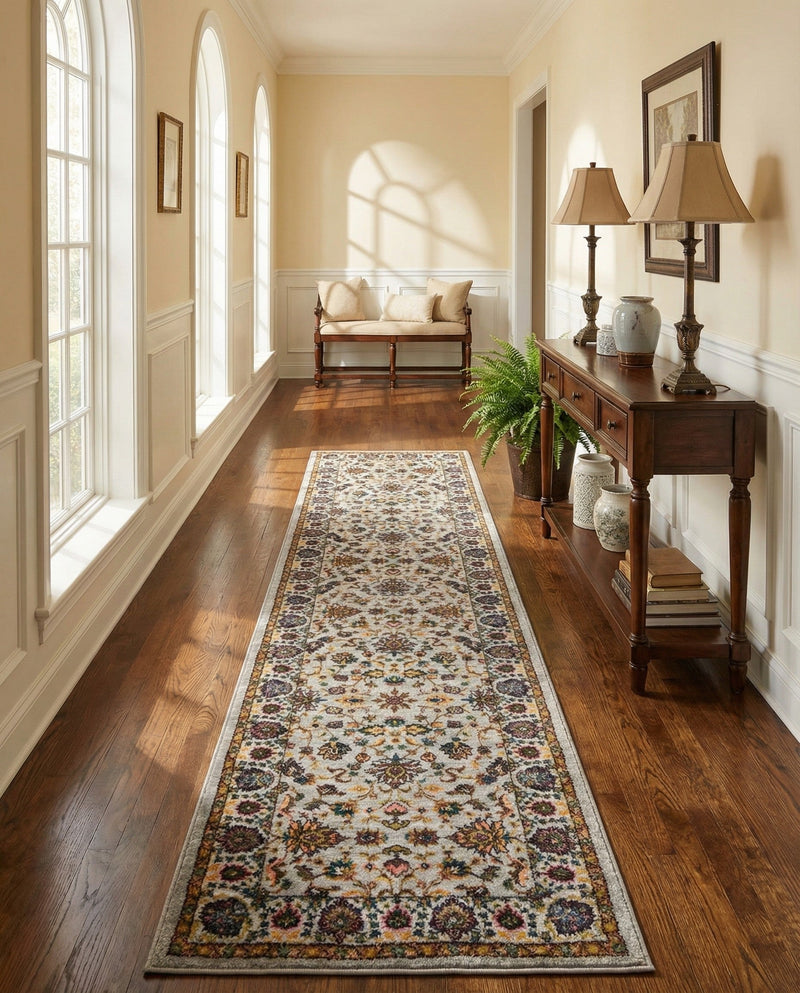 Casablanca Tapestry Collection Area Rug -  Marrakech (Cloud Gray) Runner Cloud Gray  lifestyle 56
