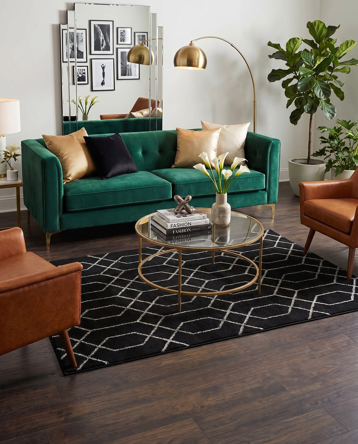 Hollywood Luxe Collection Area Rug - Sunset Rectangle Black and Silver  lifestyle 75