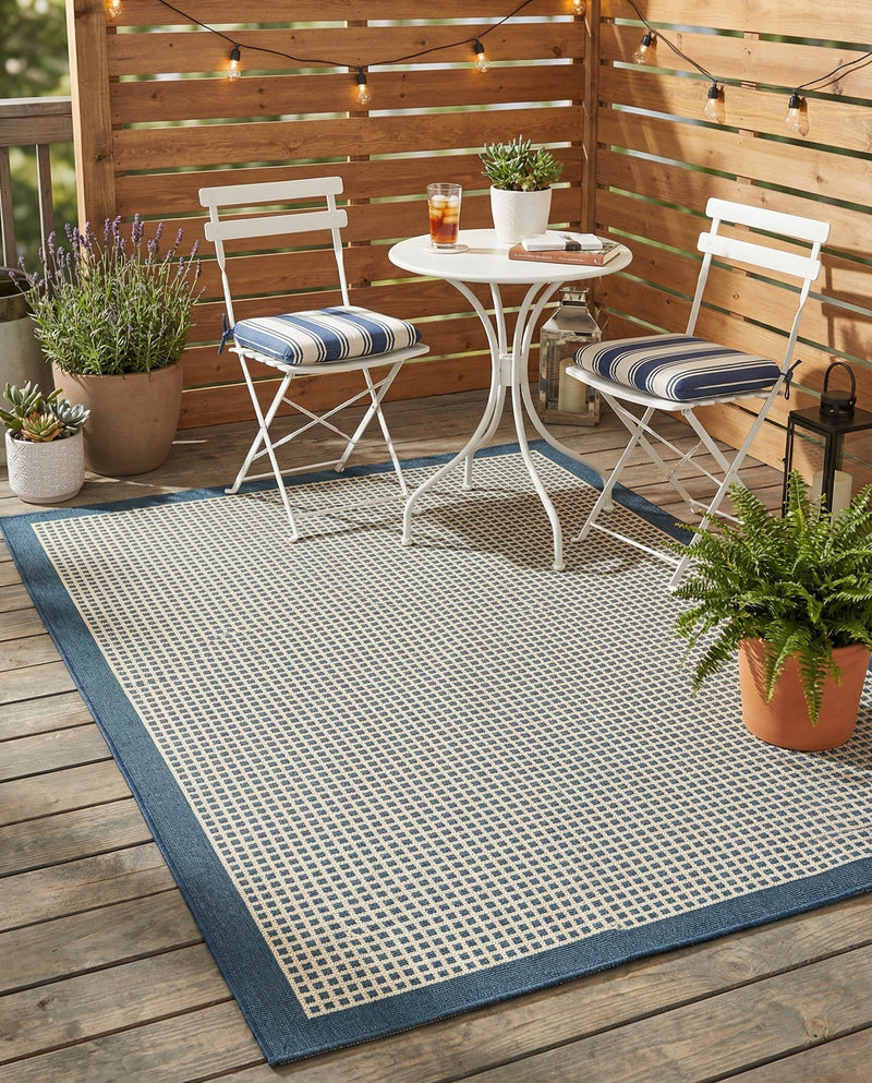Terrace Fringe Collection Area Rug - Oceanside Rectangle Navy Blue  lifestyle 6