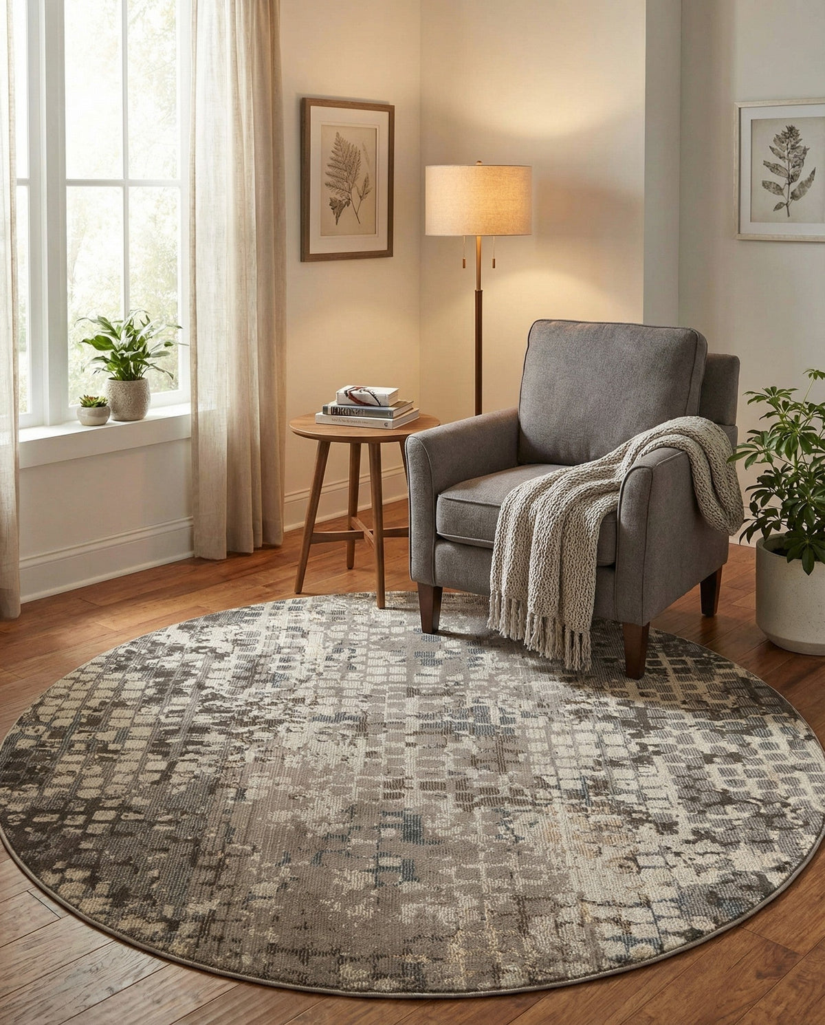 Chromatic Oasis Collection Area Rug -  Tropic Round Gray  lifestyle 81