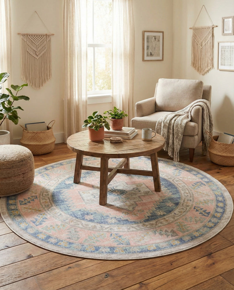Savannah Series Collection Area Rug -  Augusta (French Blue) Round French Blue  lifestyle 44