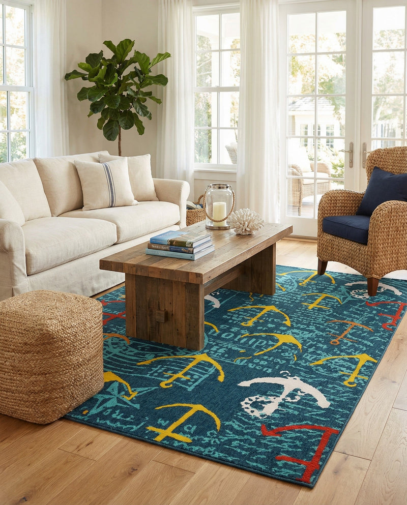 Seaside Haven Rugs Collection Area Rug -  Lighthouse Rectangle Navy Blue  lifestyle 25
