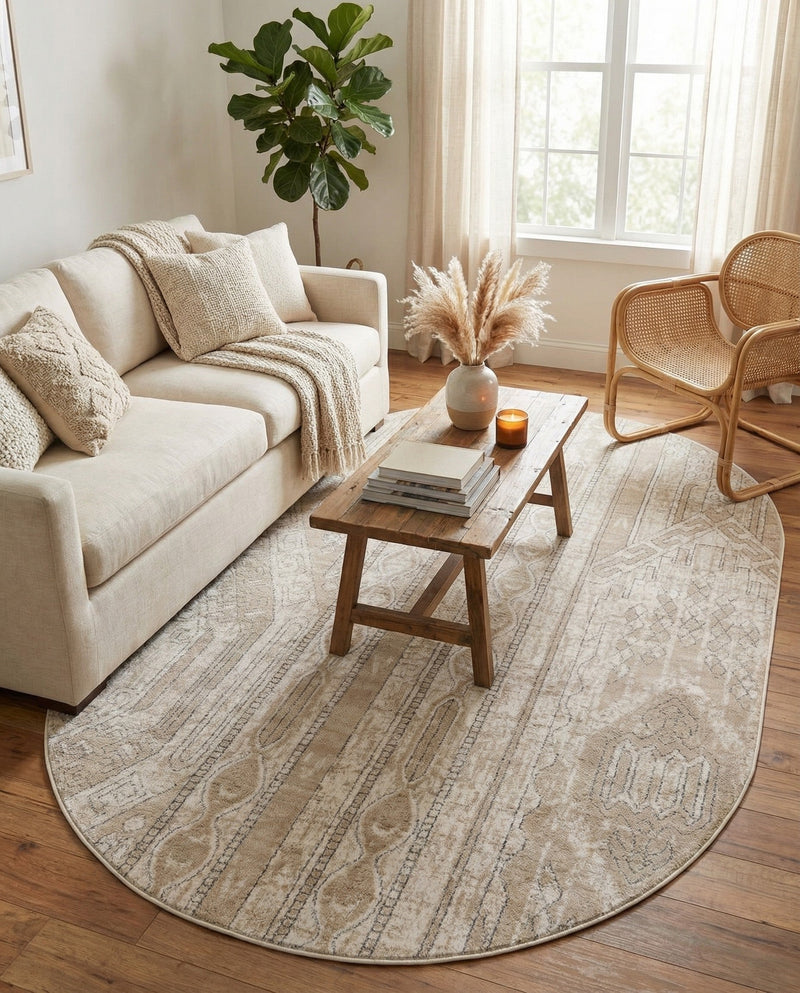 Cascade Range Collection Area Rug - Hood (Ivory) Oval Ivory  lifestyle 90