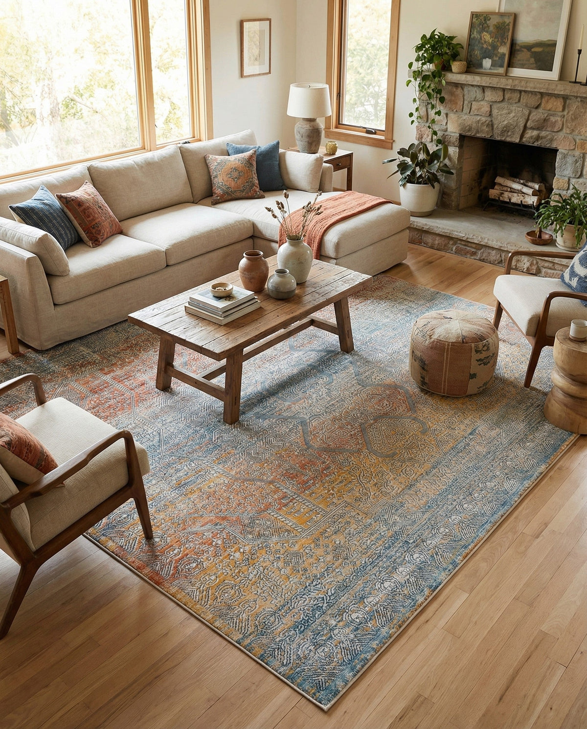 Coastal Haven Collection Area Rug -  Oceania Square Multi  lifestyle 75