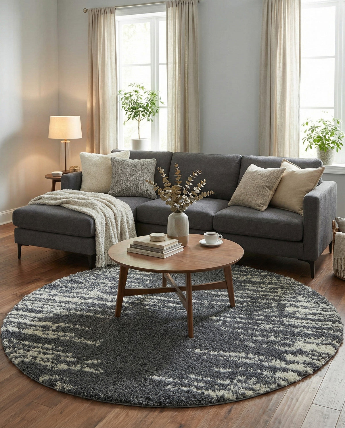 Tranquil Tides Shag Collection Area Rug - Marina Round Gray  lifestyle 126