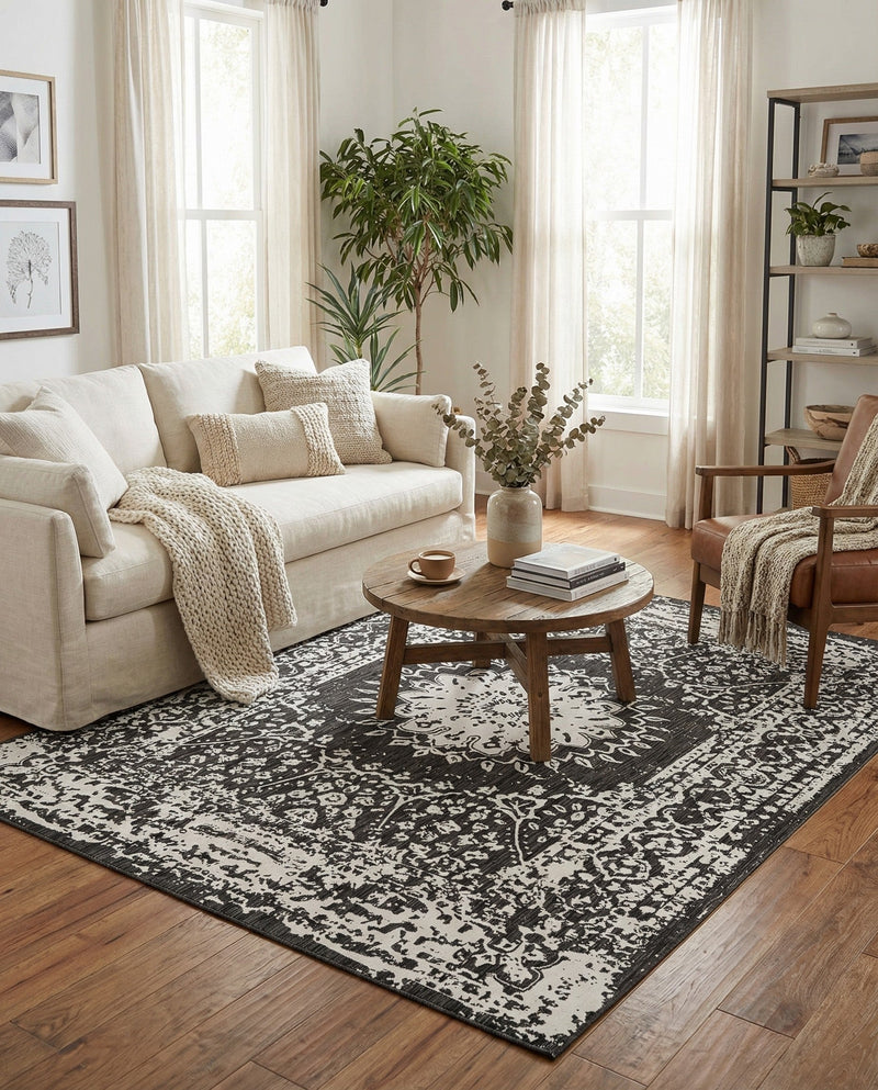 Patio Heritage Collection Area Rug -  Lafayette (Black and White) Rectangle Black and White  lifestyle 21