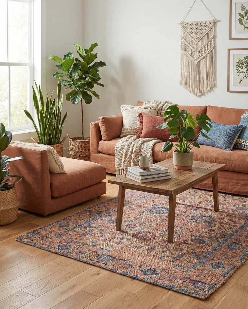 Savannah Threads Collection Area Rug - Tybee Rectangle Peach pink  lifestyle 26