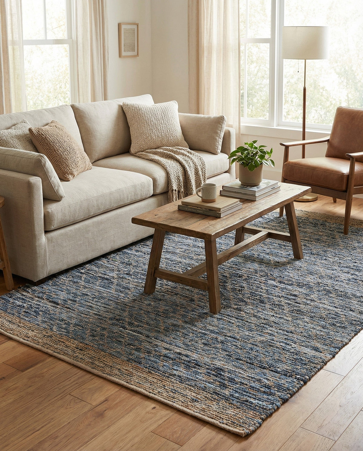 Tulum Trellis Collection Area Rug - Shoreline Rectangle Denim blue  lifestyle 50