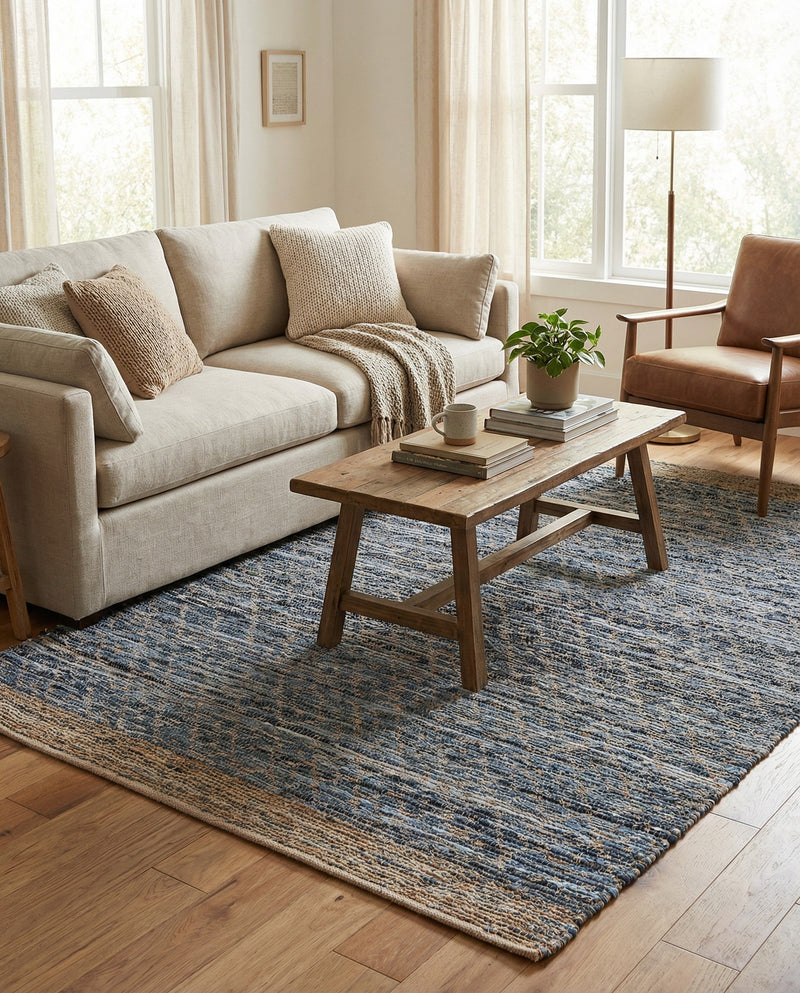 Tulum Trellis Collection Area Rug - Shoreline Rectangle Denim blue  lifestyle 50