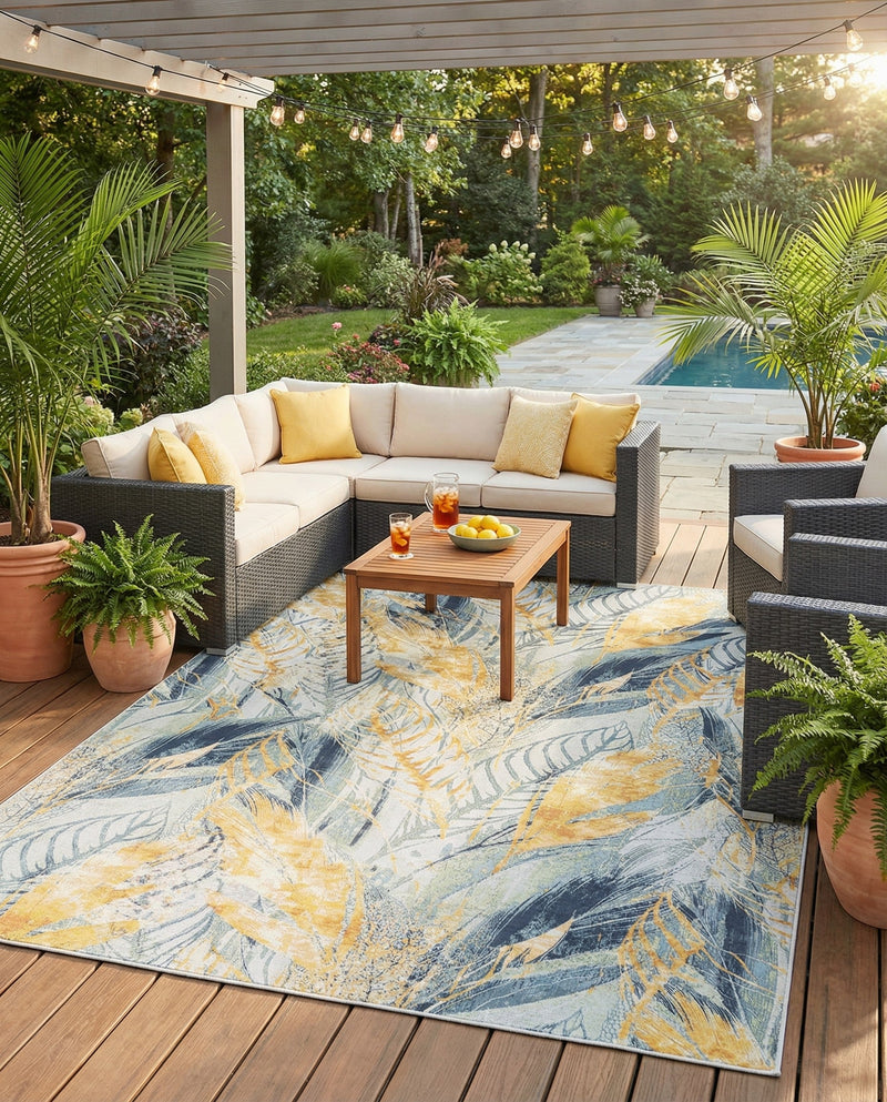 Seaside Blooms Collection Area Rug -  Blossom Rectangle Gray Ivory Yellow  lifestyle 18