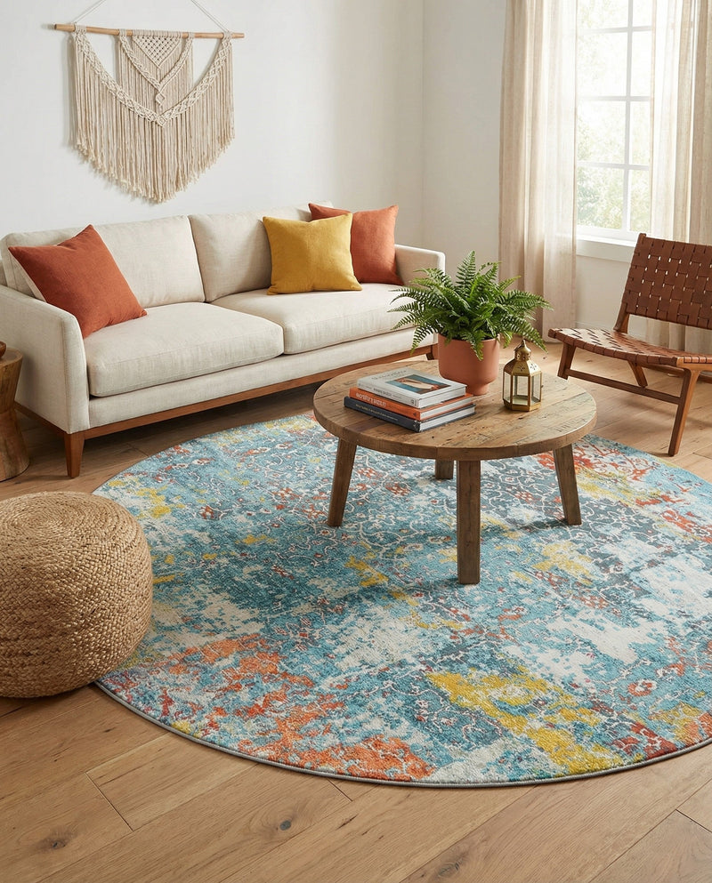 Caribbean Breeze Collection Area Rug -  Quantic Round Blue  lifestyle 36