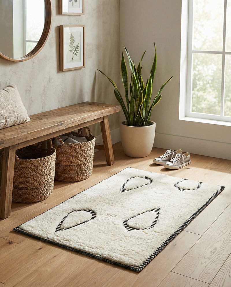 Monochrome Collection Area Rug -  Marble Rectangle Ivory White  lifestyle 33