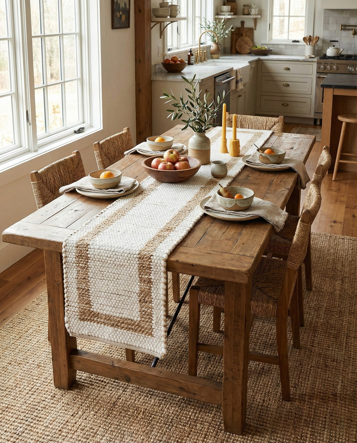 Osian Looms Collection Area Rug - Durham Table Runner White and Natural  lifestyle 190