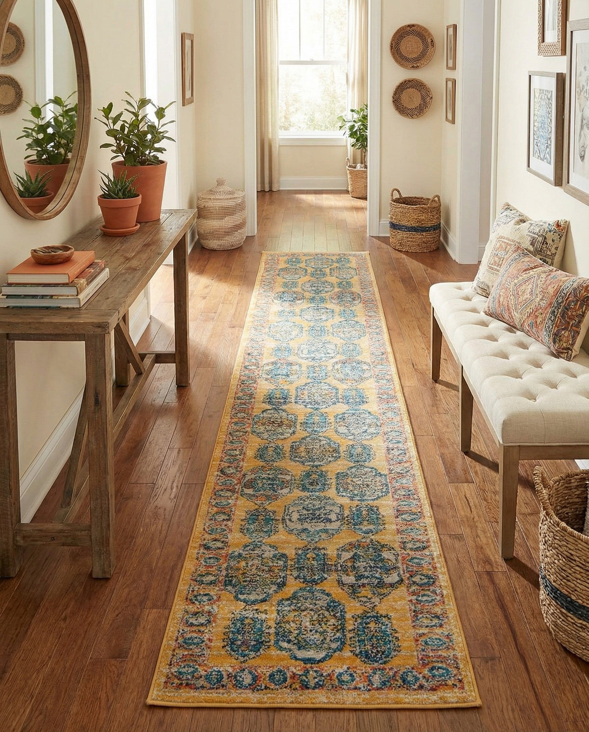 Seville Stripes Collection Area Rug -  Granada (Yellow) Runner Yellow  lifestyle 85