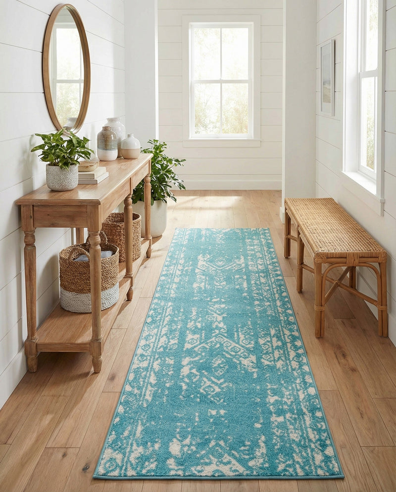 Brighton Stripes Collection Area Rug - Sussex (Light Blue) Runner Light Blue  lifestyle 68
