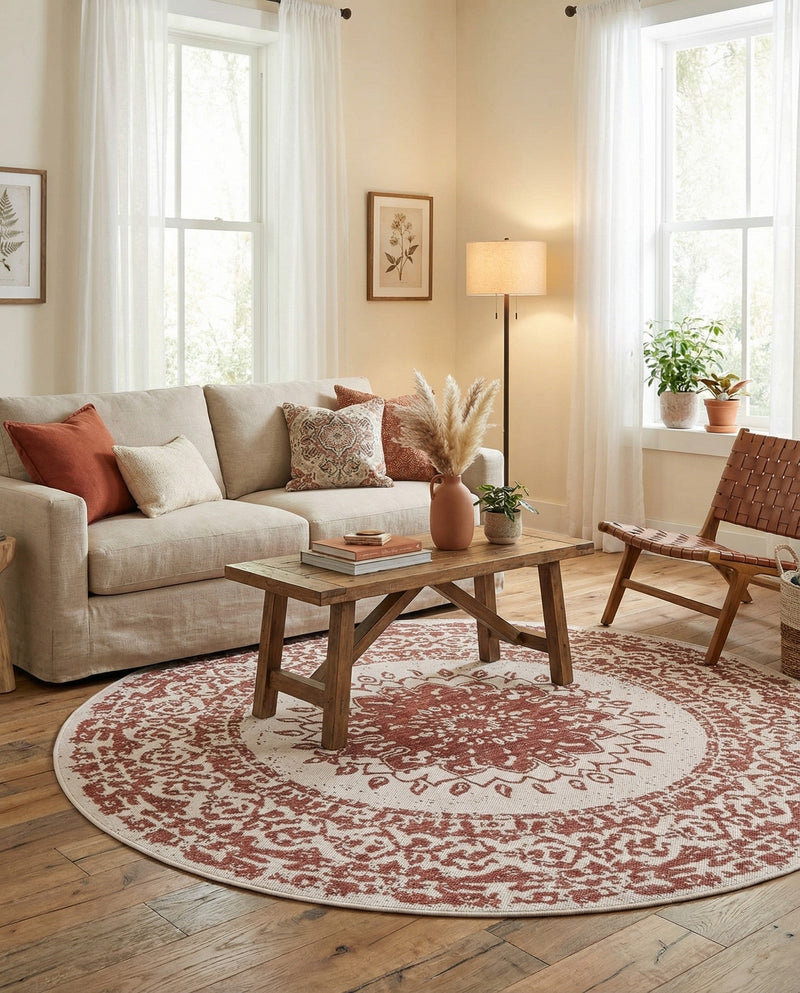 Patio Heritage Collection Area Rug -  Lafayette (Rust Red) Round Rust Red  lifestyle 79