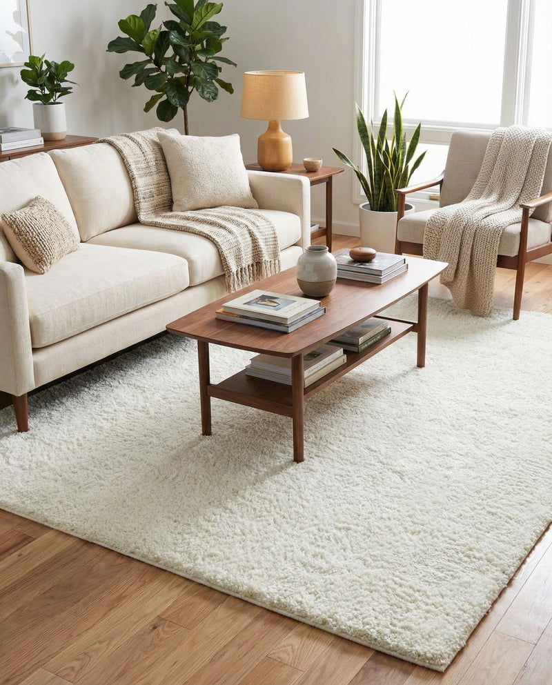 Cozy Comfort Shag Collection Area Rug - Haven (White) Rectangle White  lifestyle 11