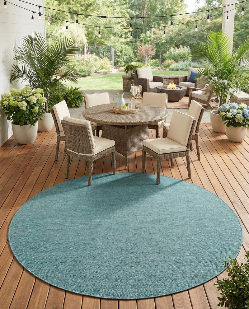 Seaside Serenity Collection Area Rug - Veranda (Aquamarine) Round Aquamarine  lifestyle 50